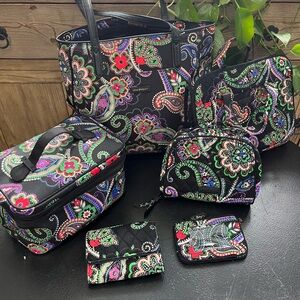 Vera Bradley “Kiev” 6 Piece Travel Bag Set - Black and Multicolor